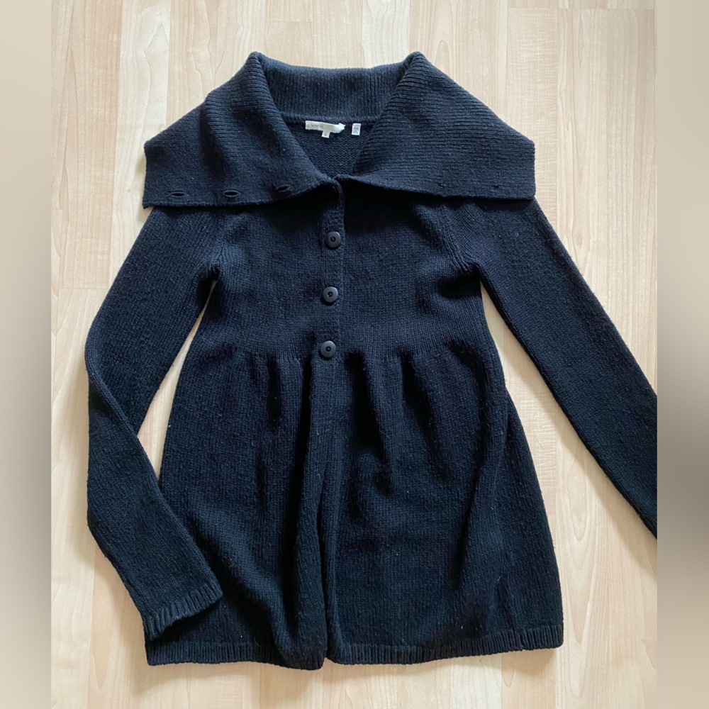 Vince Cozy Wool Black Babydoll Long Cardigan Sweater - Medium